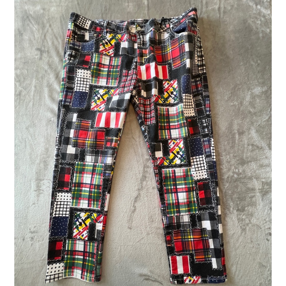 Unbranded Patchwork Plaid Pants Men 2XL Multicolor Punk Rock Streetwear Slim Fit